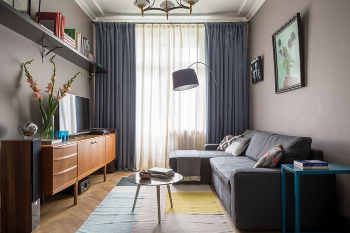 arranjo de móveis em uma sala de estar de 16 m²