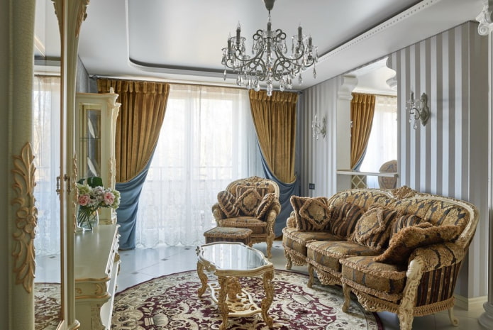 interior do salão de 16 metros quadrados em Estilo clássico
