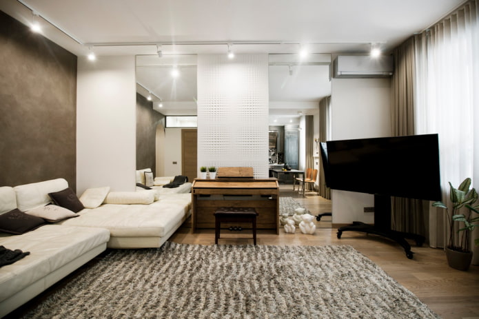 interior de um salão quadrado de 18 m².