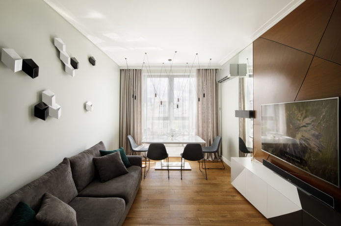 sala de estar de 18 metros quadrados em estilo moderno