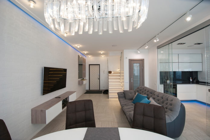 interior de uma sala de estar com passagem de 18 metros quadrados