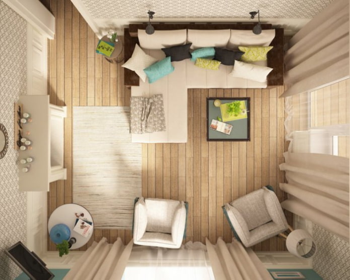 Layout de uma sala de estar quadrada