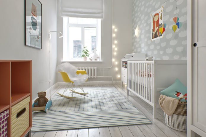 quarto infantil no projeto de design de um apartamento de 100 m².