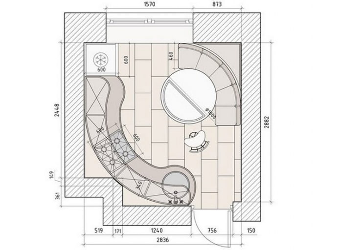 Layout de cozinha de 10 m²