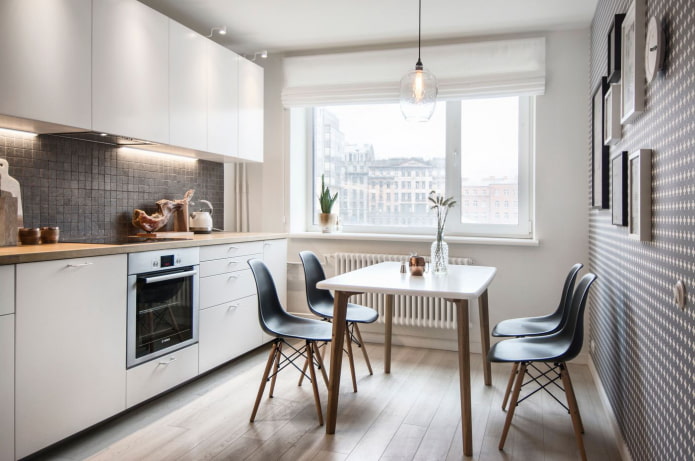 Área de cozinha de 10 m² em estilo escandinavo