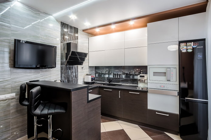 Cozinha de 10 m² em estilo high-tech