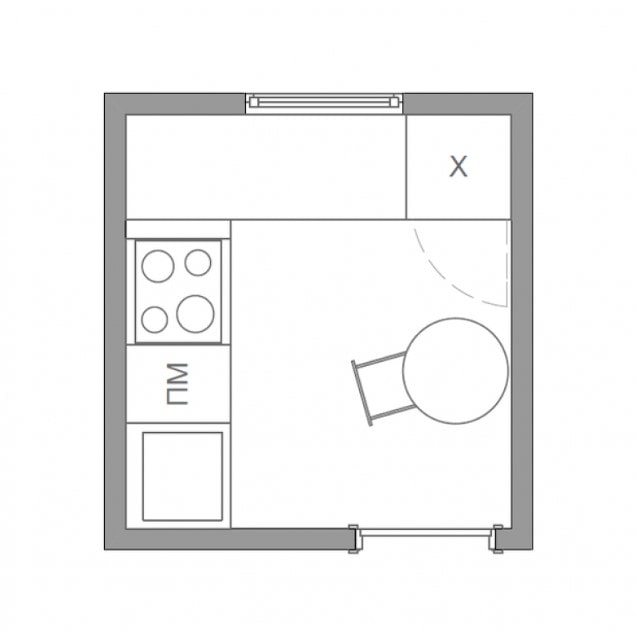 Planta de cozinha de 4 metros quadrados