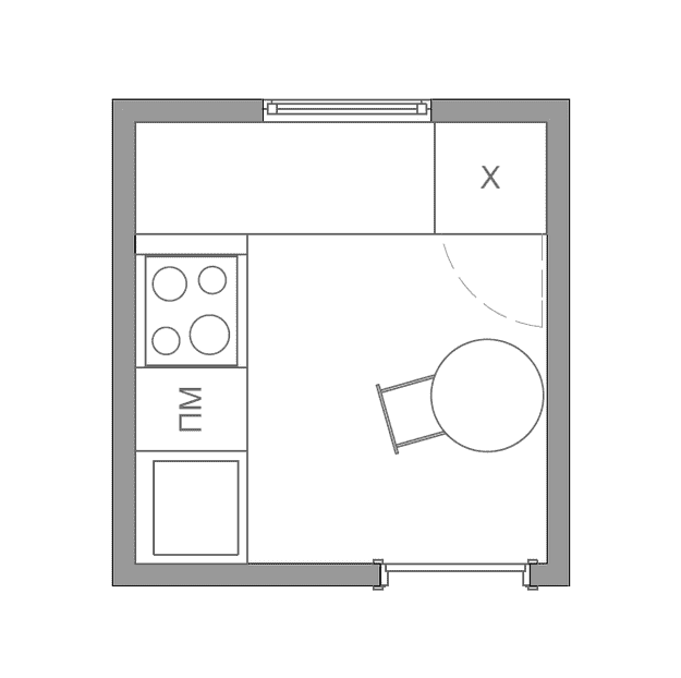 layout de cozinha de 5 m²