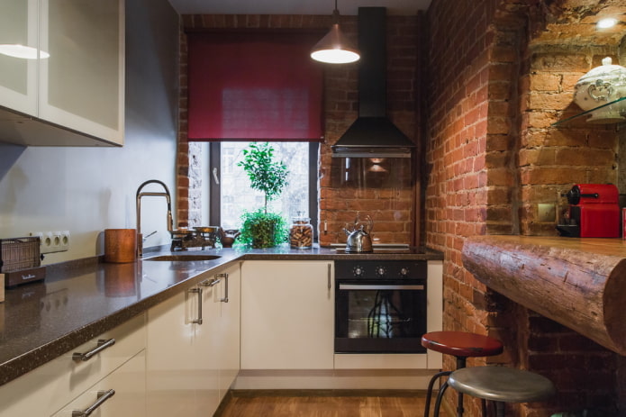 Área de cozinha de 6 metros quadrados em estilo loft