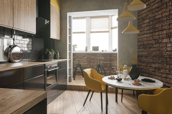 interior da cozinha de 8 m² com varanda