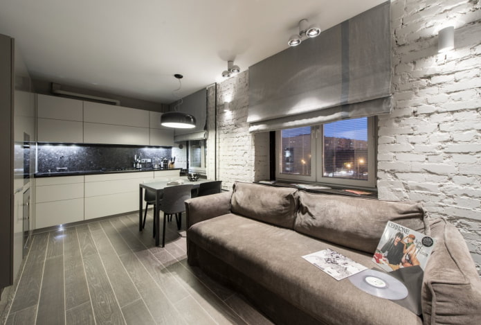 retangular cozinha-sala de estar de 17 metros quadrados