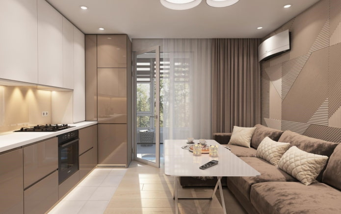 cozinha quadrada - sala de estar de 17 m²