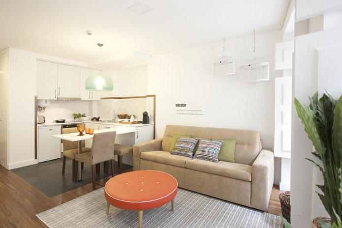 design de uma cozinha-sala de estar de 17 metros quadrados