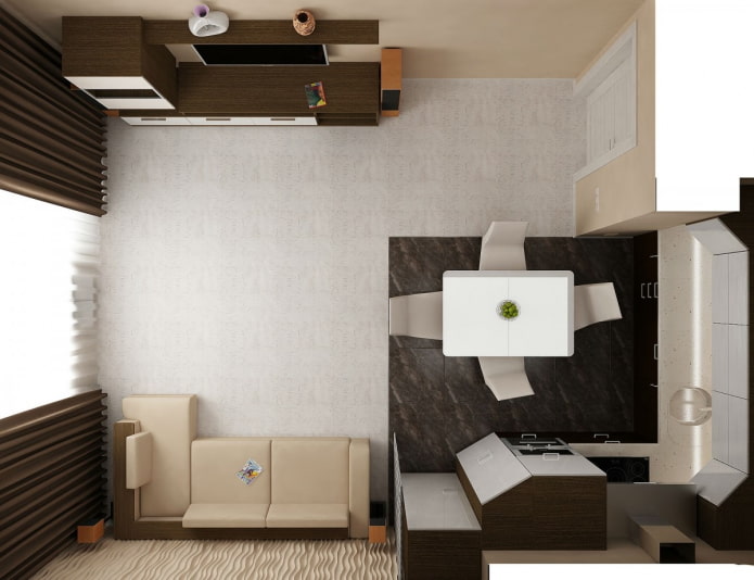 cozinha quadrada - sala de estar com área de 17 m²