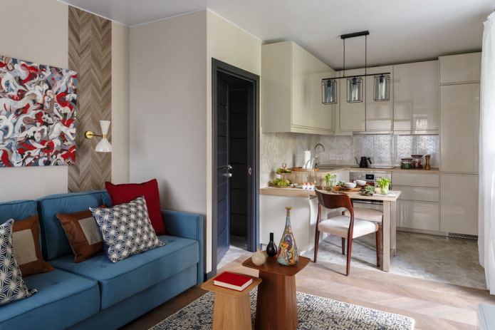 cozinha-sala retangular de 20 metros quadrados