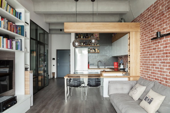cozinha-sala de estar em estilo loft