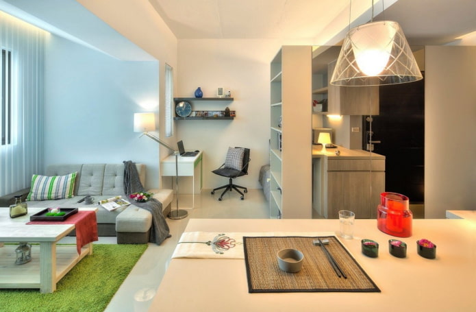 planejando uma cozinha-sala de estar com um escritório