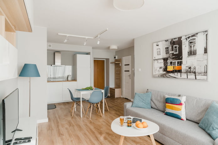 design de interiores de uma cozinha e sala de estar de 20 quadrados