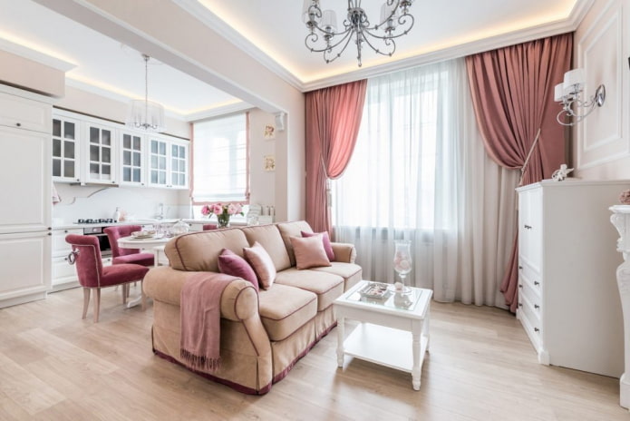 design de interiores de uma cozinha e sala de estar de 20 quadrados