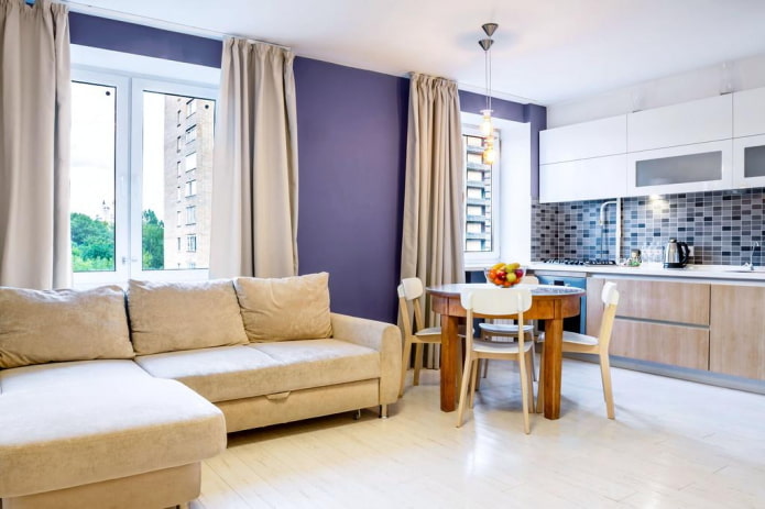 design de interiores de uma cozinha-sala de estar de 20 metros quadrados