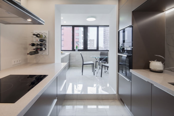 planta de uma cozinha combinada com uma loggia