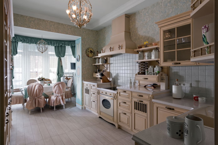 design de uma cozinha combinada com uma loggia no estilo provençal