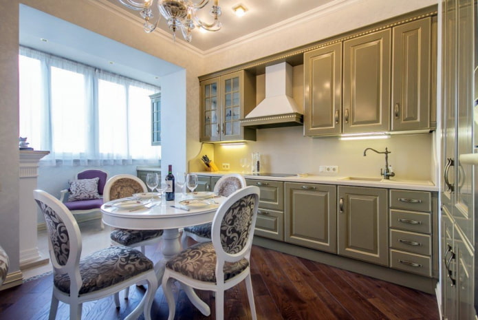 projeto de cozinha combinada com loggia em estilo clássico