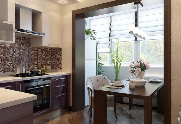 design de uma pequena cozinha combinada com uma loggia
