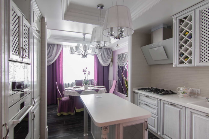 design de uma pequena cozinha combinada com uma loggia