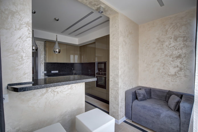 design de uma cozinha combinada com uma loggia