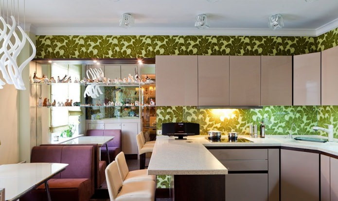 Papel de parede verde na cozinha