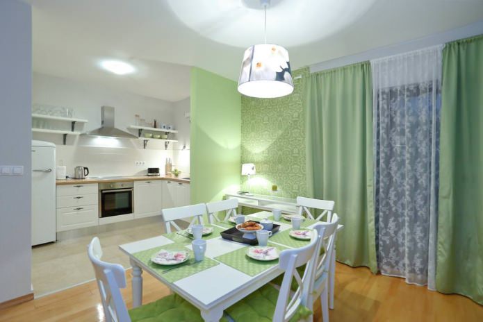 papel de parede verde no design de cozinha