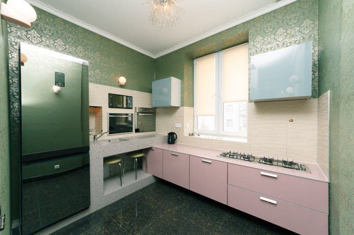 papel de parede verde na cozinha