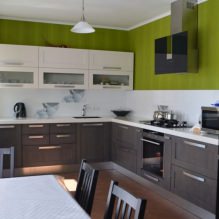 Design de cozinha com papel de parede verde: 55 fotos modernas de interiores-7