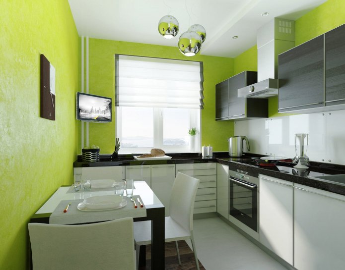 interior de cozinha verde-salada em estilo moderno