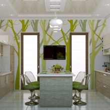 Design de cozinha com papel de parede verde: 55 fotos modernas de interiores - 12