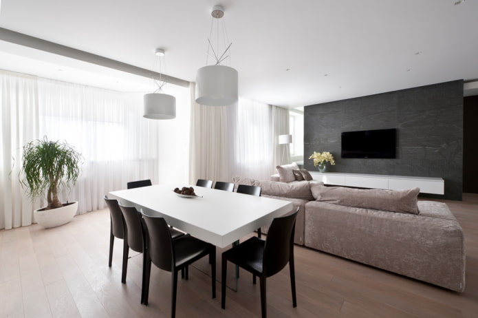 design de interiores de sala de estar e sala de jantar