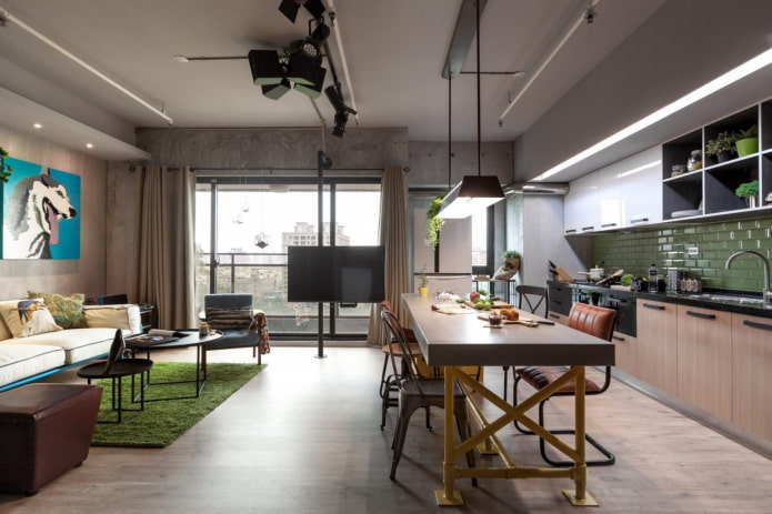 cozinha-sala de jantar-sala de estar em estilo loft