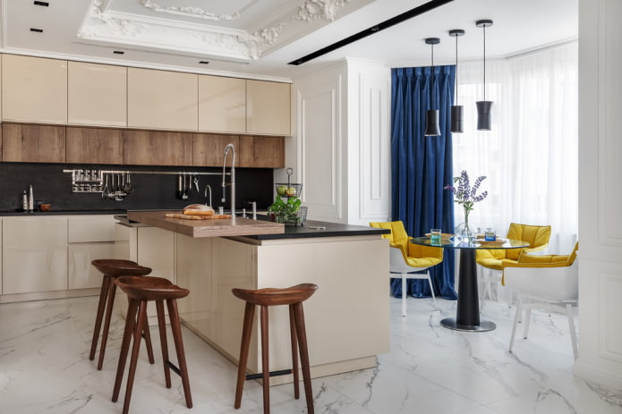 design de interiores de cozinha e sala de jantar