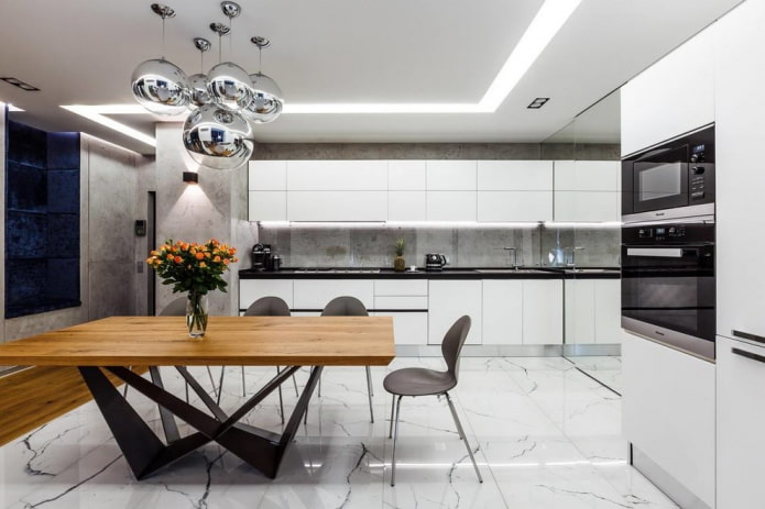 design de interiores de cozinha e sala de jantar
