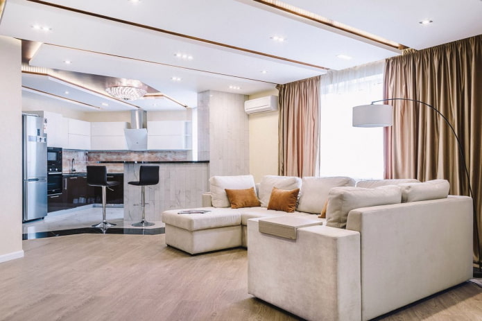 design de sala de estar no interior de um apartamento de 100 metros quadrados