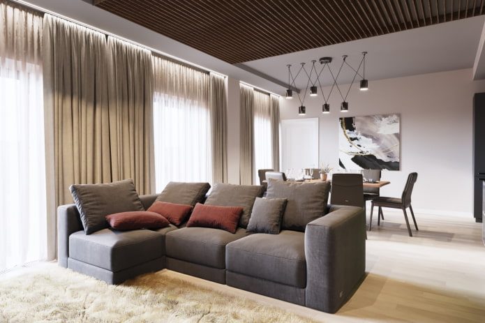 design de sala de estar no interior de um apartamento de 100 metros quadrados