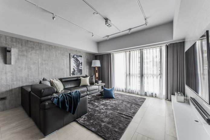design de sala de estar no interior de um apartamento de 100 metros quadrados