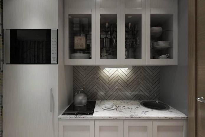 foto do design da cozinha no estúdio de 14 m².