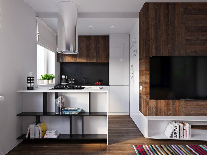 cozinha no projeto de um apartamento de 31 m²