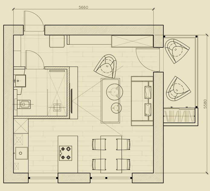 Layout de um apartamento de 31 m².