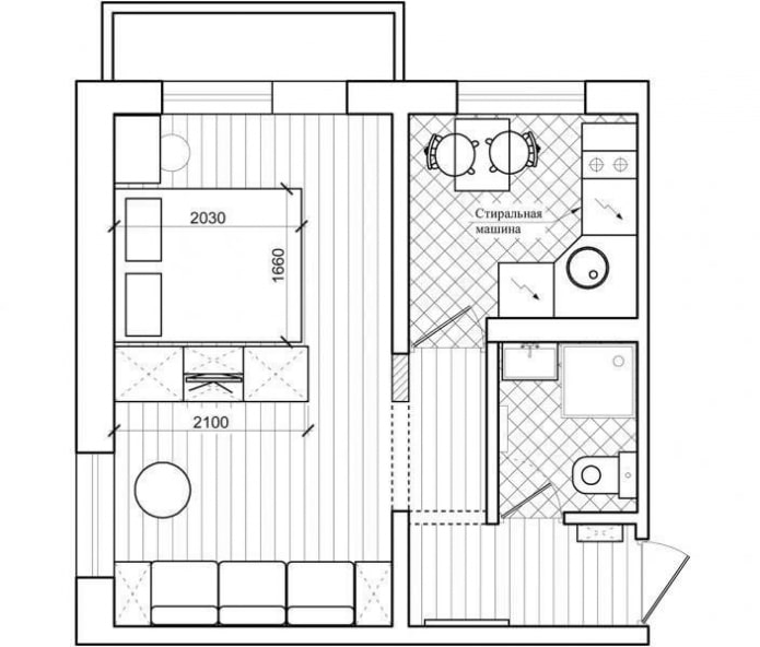Layout do apartamento de 32 metros quadrados
