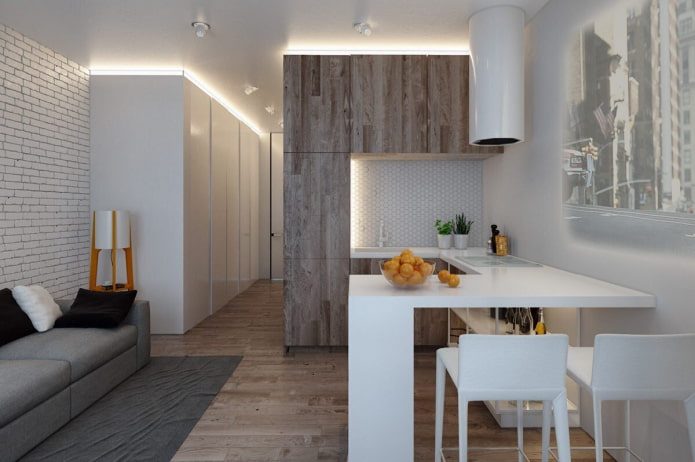 Design de cozinha e sala de estar