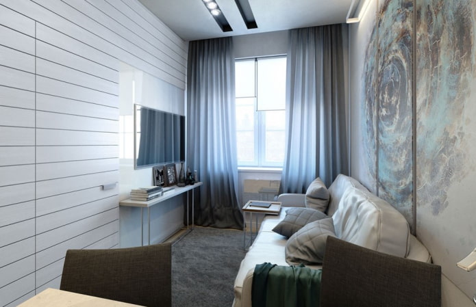 design de sala de estar no interior de um apartamento de 35 metros quadrados
