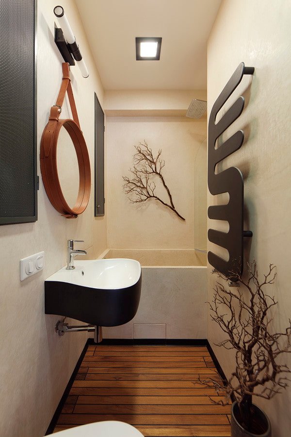 design de banheiro no interior de um apartamento de 35 metros quadrados